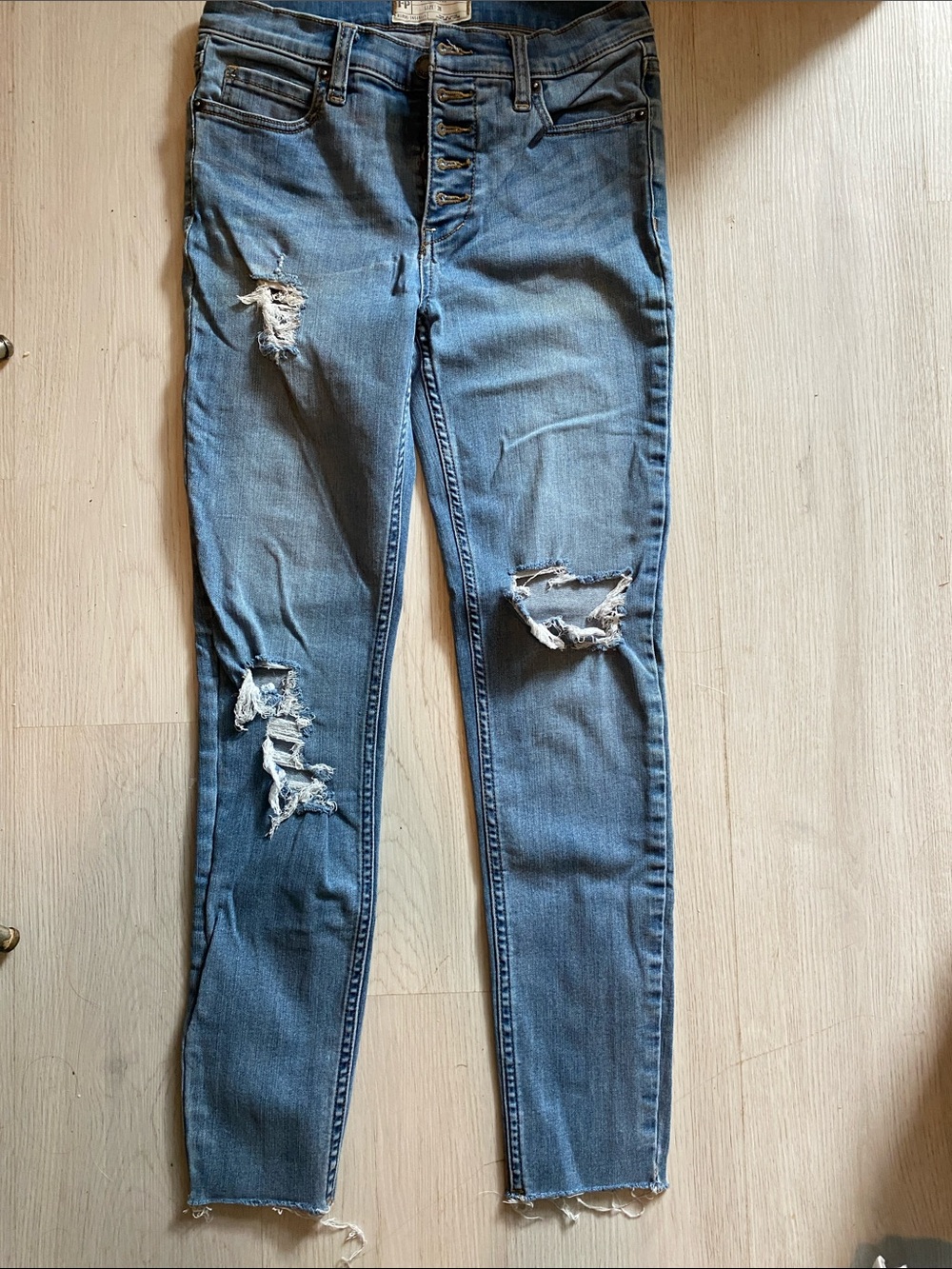 Free People Light Blue Ripped Skinny Jeans
